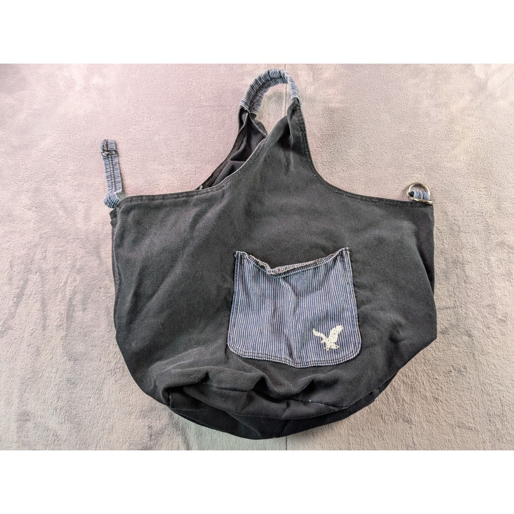 American Eagle Outfitters Black Canvas Hobo Bag Hickory Stripe Denim Pocket